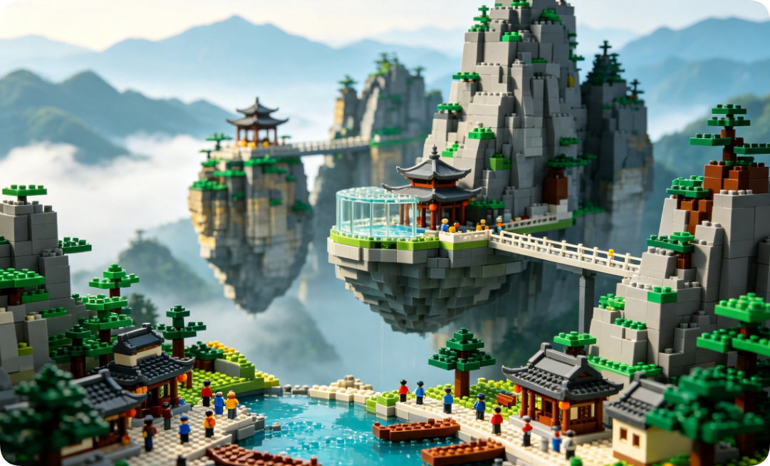 How to Build a Jaw-Dropping Zhangjiajie Floating Mountain Scene with Building Blocks