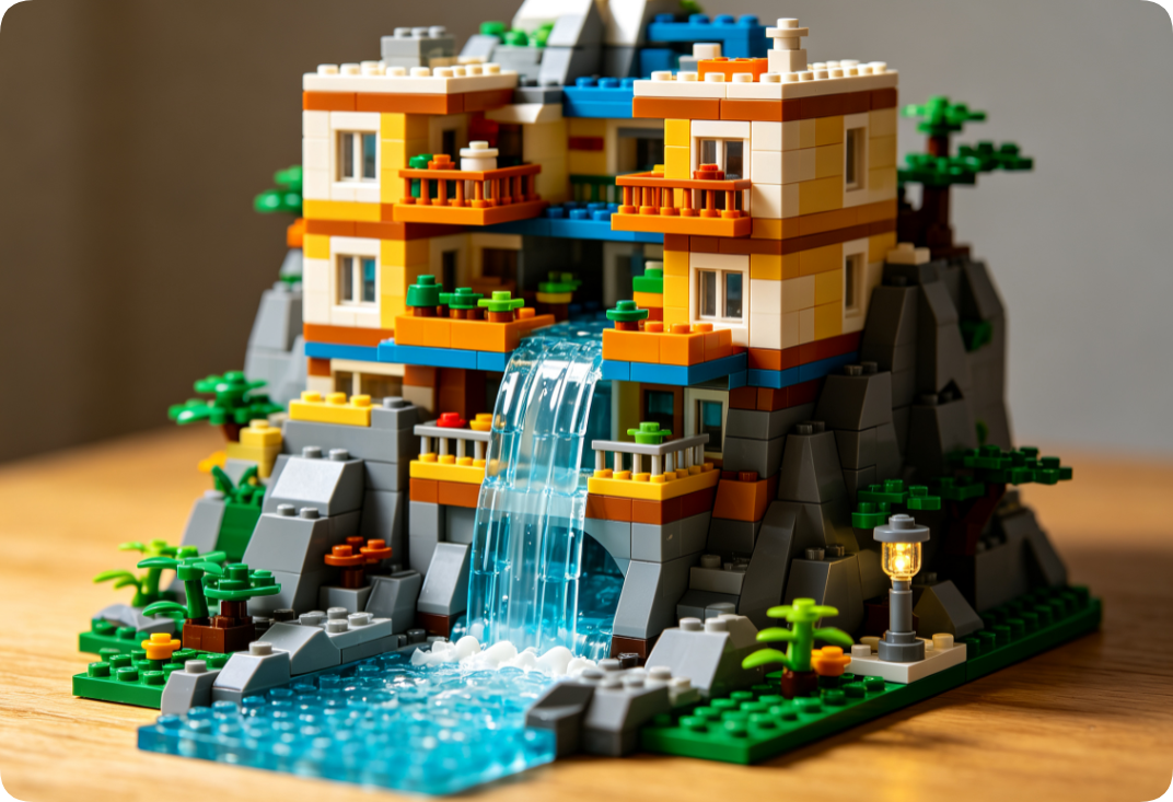 How to Build a Waterfall Set Inside a Multi-Story Bricks Apartment Diorama